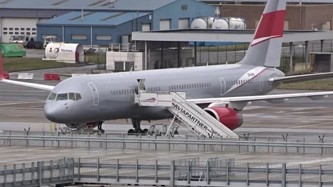 Jetmagic boeing 757 parked stands brussels airport belgium aircraft designated Stock Footage 294051288