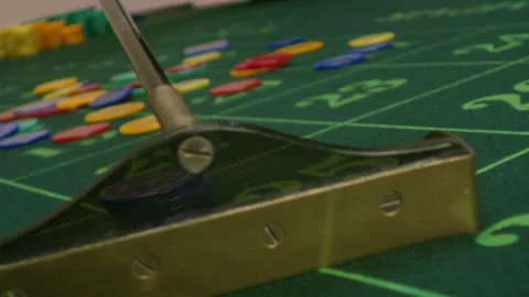 Jetons and rake on green table Stock Footage 219653282