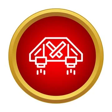 Jetpack flying vehicle on a red circle with gold border 스톡 일러스트