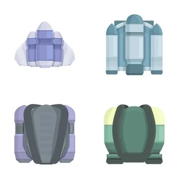 Jetpack icons set cartoon vector. Equipment for personal air flight Stock Illustration