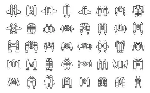 Jetpack icons set outline vector. Kid fly Stock Illustration