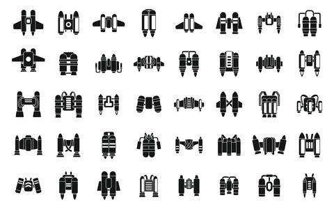 Jetpack icons set simple vector. Kid fly Stock Illustration