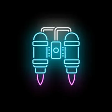 Jetpack neon glowing icon representing future flight technology Stock Illustration