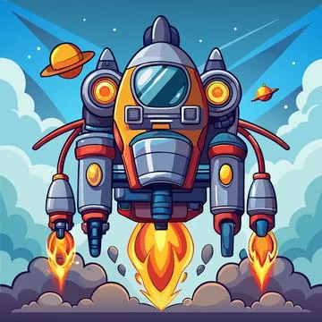 Jetpack with Thrusters and Smoke Effects Vector Background Stock Illustration