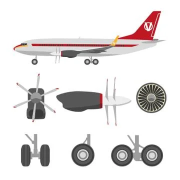 Jets constructor. Flat icons aircraft parts. Repair of airplane Illustrazione stock