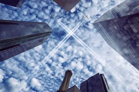 Jets over city Stock Illustration