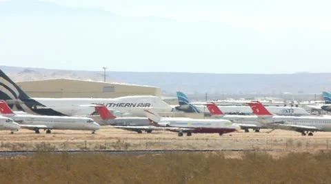 JETS IN STORAGE IN THE DESERT Stock Footage 10788815