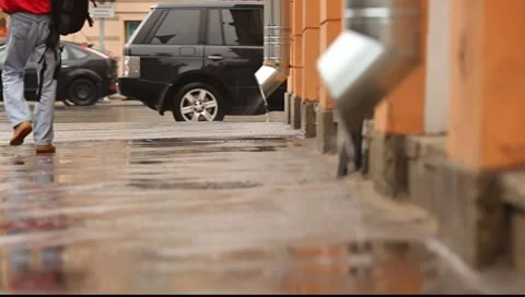 The jets of water from drains, focus changing Stock Footage 7730151