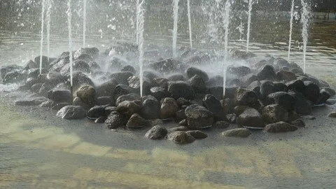 Jets of water under high pressure flows up Stock Footage 80512337