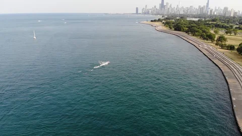 Jetski with Chicago Skyline in Background Stock Footage 129770515