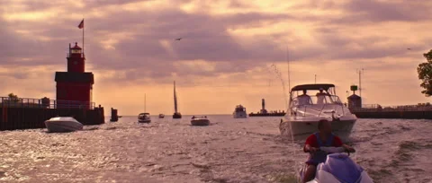 Jetski &amp; Lighthouse WIDESCEEN 4K Stock Footage 34652361