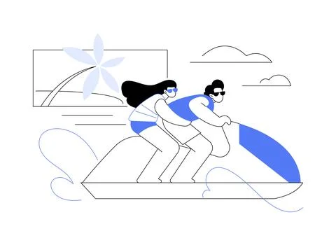 Jetski riding abstract concept vector illustration. Stock Illustration