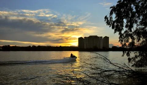 Jetski At Sunset. Stock Photos