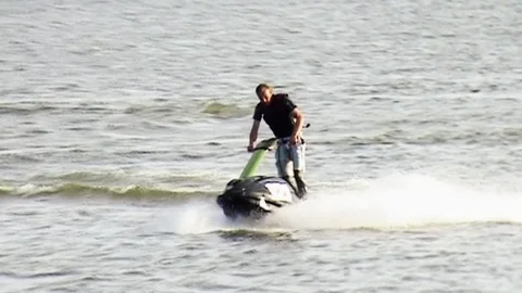 Jetski training on the lake Stock Footage 85572258
