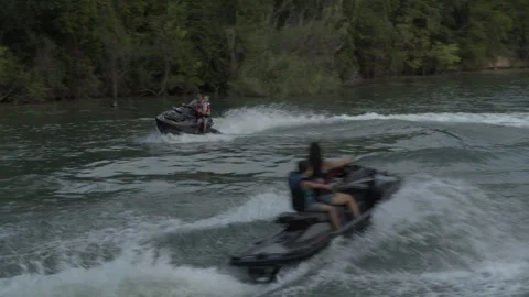 Jetskis circle in the lake Stock Footage 323465528