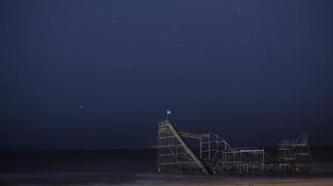 Jetstar Roller Coaster damaged from Hurricane Sandy Stock Footage 46023320