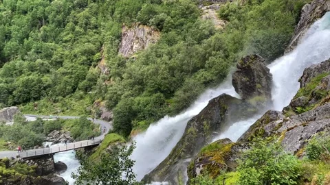 Jettegrytene waterfall Stock Footage 308088037