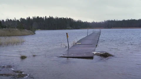 Jetty flooded during a storm Stock Footage 132212401