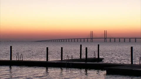 A jetty in front of Oresundsbron Stock Footage 11287526