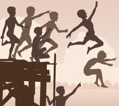 Jetty jumping boys Stock-Illustration