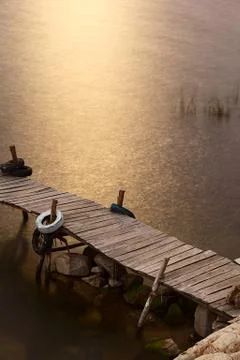 Jetty lit by the moonlight on isla del sol in lake titicaca, bolivia Stock Photos