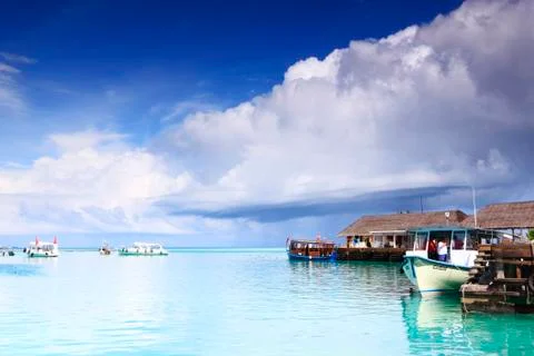 Jetty at maldives Stock Photos