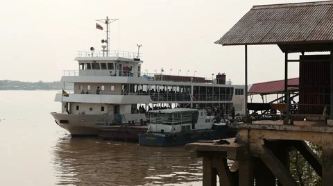 Jetty people motion to the ferry time lapse - Yangon, Myanmar Stock Footage 61450287