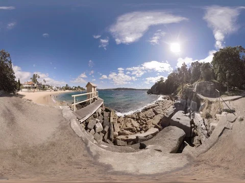 Jetty shack with beach and divers 360 Standing Height Stock Footage 80360738