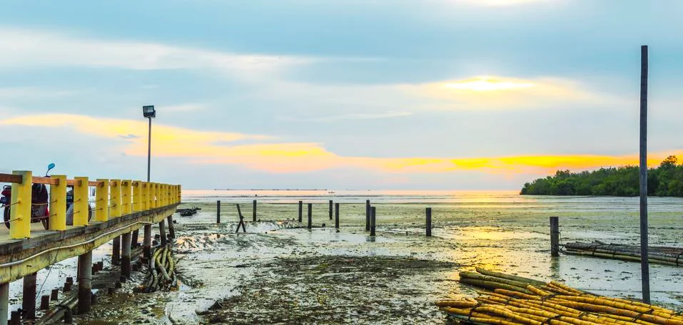 Jetty with sunset Stock Photos
