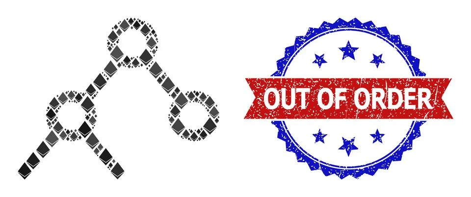 Jevel Composition Binary Links Icon and Distress Bicolor Out of Order Seal Stock Illustration