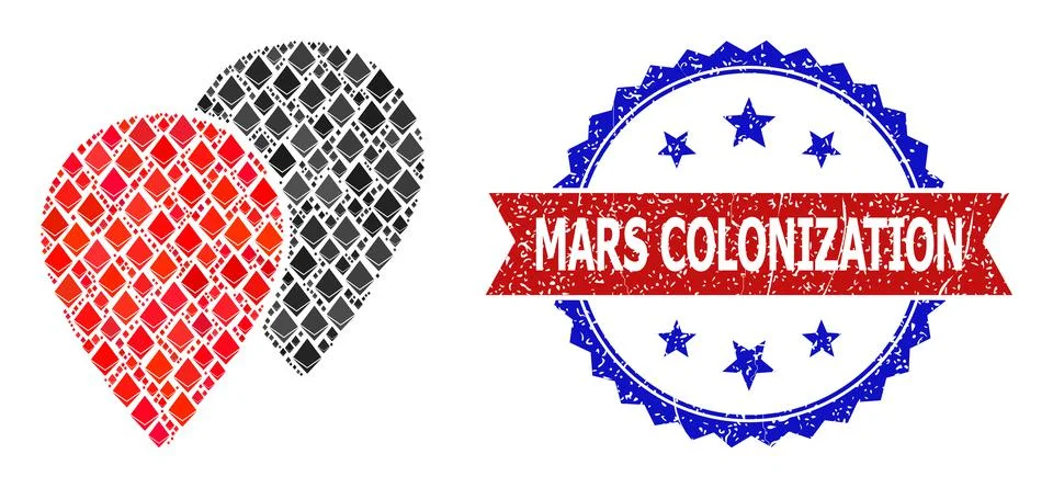 Jevel Composition Map Pointers Icon and Distress Bicolor Mars Colonization Stamp イラスト素材