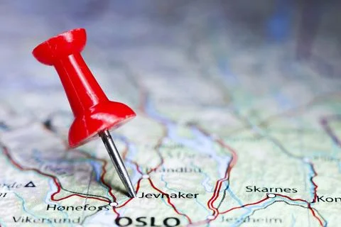 Jevnaker, Norway pin on map Stock Photos