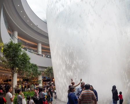 Jewel Changi Airport Rain Vortex, world's largest indoor waterfall, forest Park Stock Photos