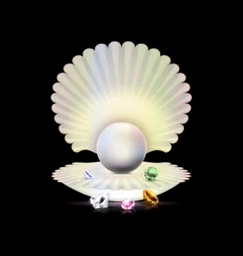Jewel colored crystal and shell Stock Illustration
