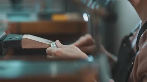 Jeweler crafting silver ring at workbench Stock Footage 327620574