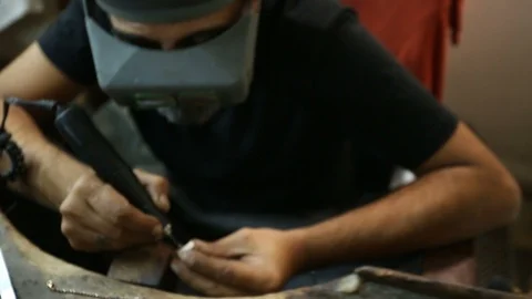 Jeweler master working in workshop. hand made jewelery. Stock Footage 118750531