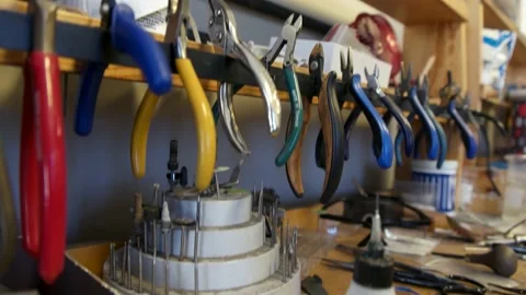 Jeweler Work Desk With Different Tools Video stock 132441666