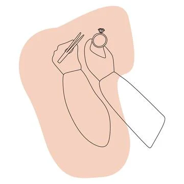 Jeweler at work making a ring. Inserting the diamond with tweezers into the s Stock Illustration