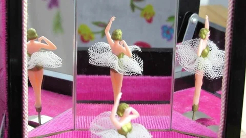 Jewellery box ballet dancer reflected in mirrors. Video. Stock Footage 97083523