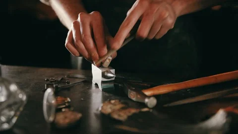 Jewellery Maker Filing Silver Ring Stock Footage 96252852