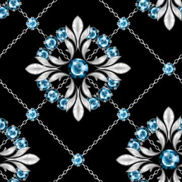 Jewelry background. Seamless pattern with round gemstones Stock Illustration
