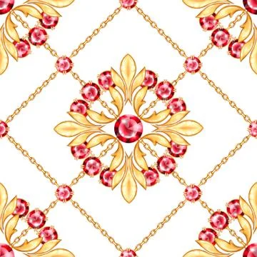 Jewelry background. Seamless pattern with round gemstones Stock Illustration