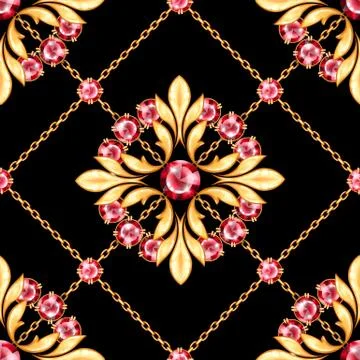Jewelry background. Seamless pattern with round gemstones Stock Illustration