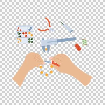 Jewelry maker hands assembling bead bracelet using pliers Stock Illustration