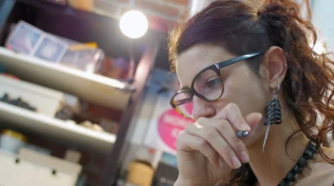 Jewelry maker thinking and drawing Stock Footage 59612072