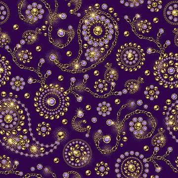 Jewelry pattern with paisley ornament, elements made of chains with swirls Stock Illustration