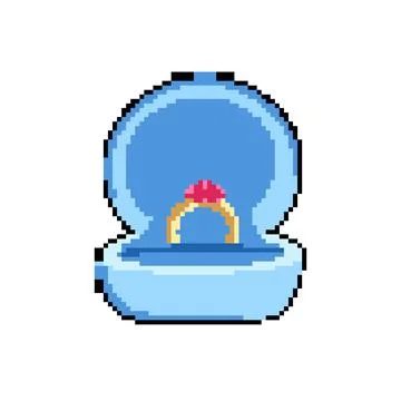 Jewelry proposal ring box pixel art vector illustration Stock Illustration