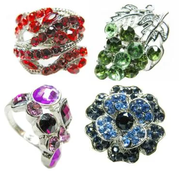 Jewelry ring with bright red ruby crystals Stock Photos