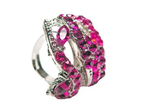 Jewelry ring with bright red ruby crystals 스톡 사진