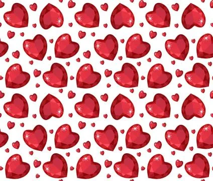 Jewelry ruby red heart seamless pattern. Brilliant, gems hearts endless bac.. Illustrazione stock